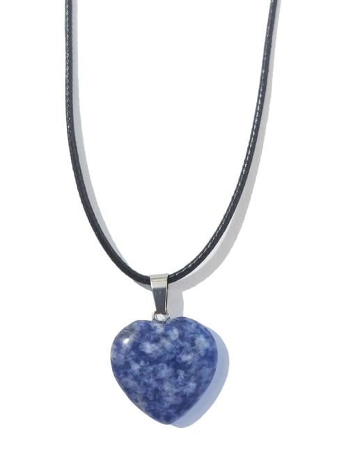 Blue dots [with leather rope] Artificial leather chain Natural Stone Heart Ethnic Necklace